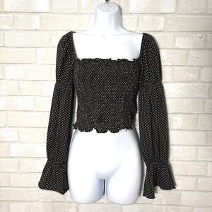 Womens Y2K Puff Sleeve Milkmaid Crop Top Size 8 Smocked Coquette Cottage Peasant